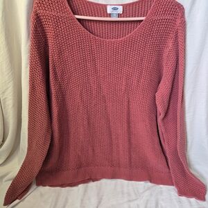 Old Navy Dusty Red Open-Knit Scoop Neck Sweater